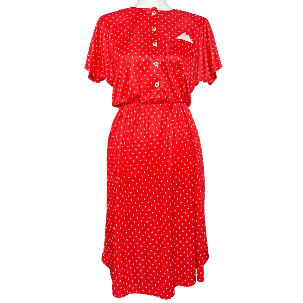 Vintage Blair Red Polka Dot Dress 12P Button Front Retro Midi Pockets